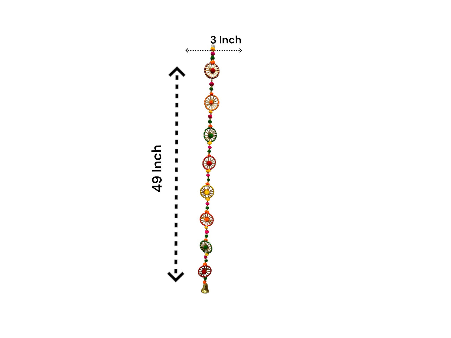 2 Feet Long Multicolor Gota Ring Hanging with bell Ornament, Set of 5