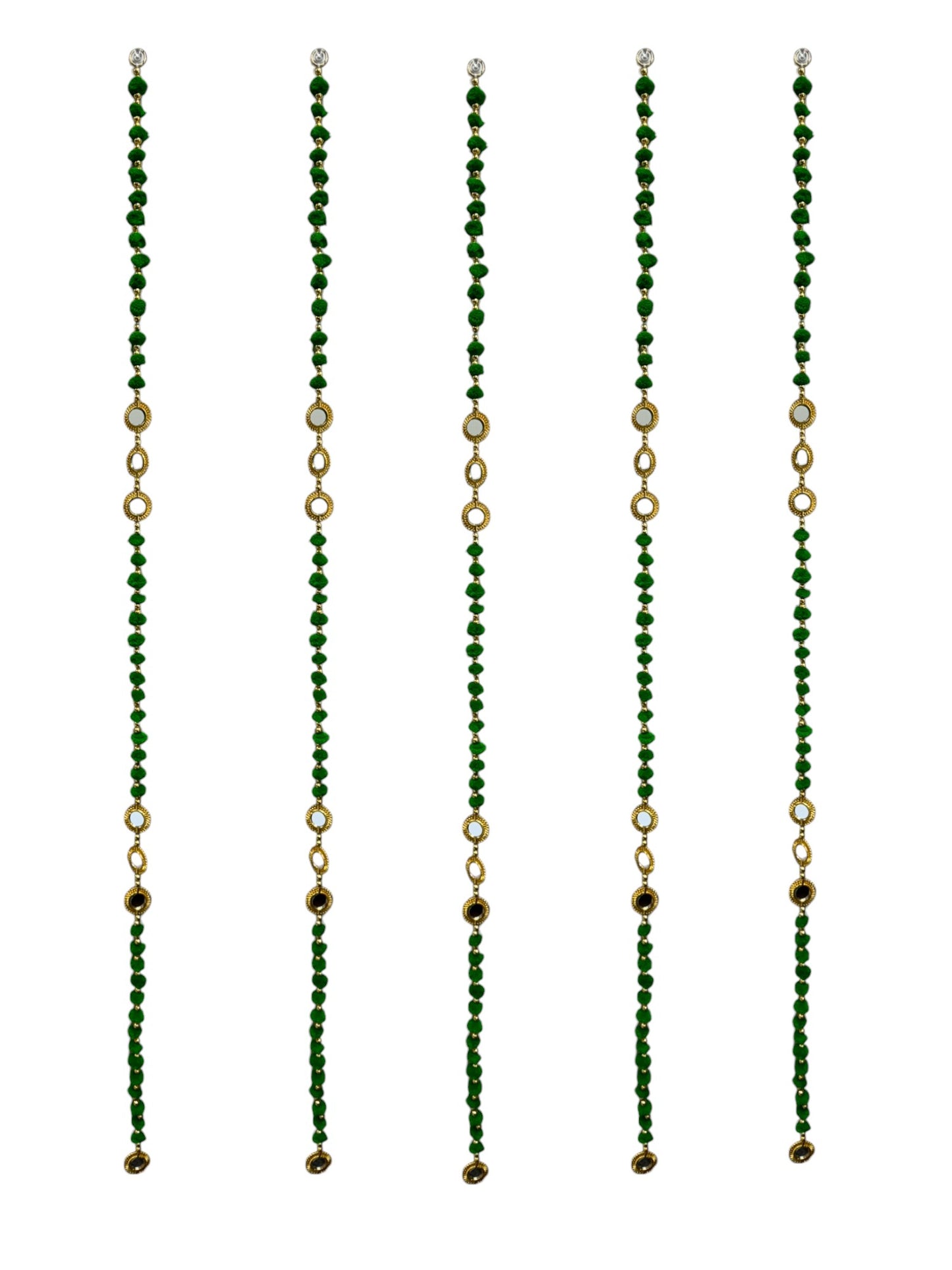 52" Long Pompom & Real Mirror Lari, Set of 5