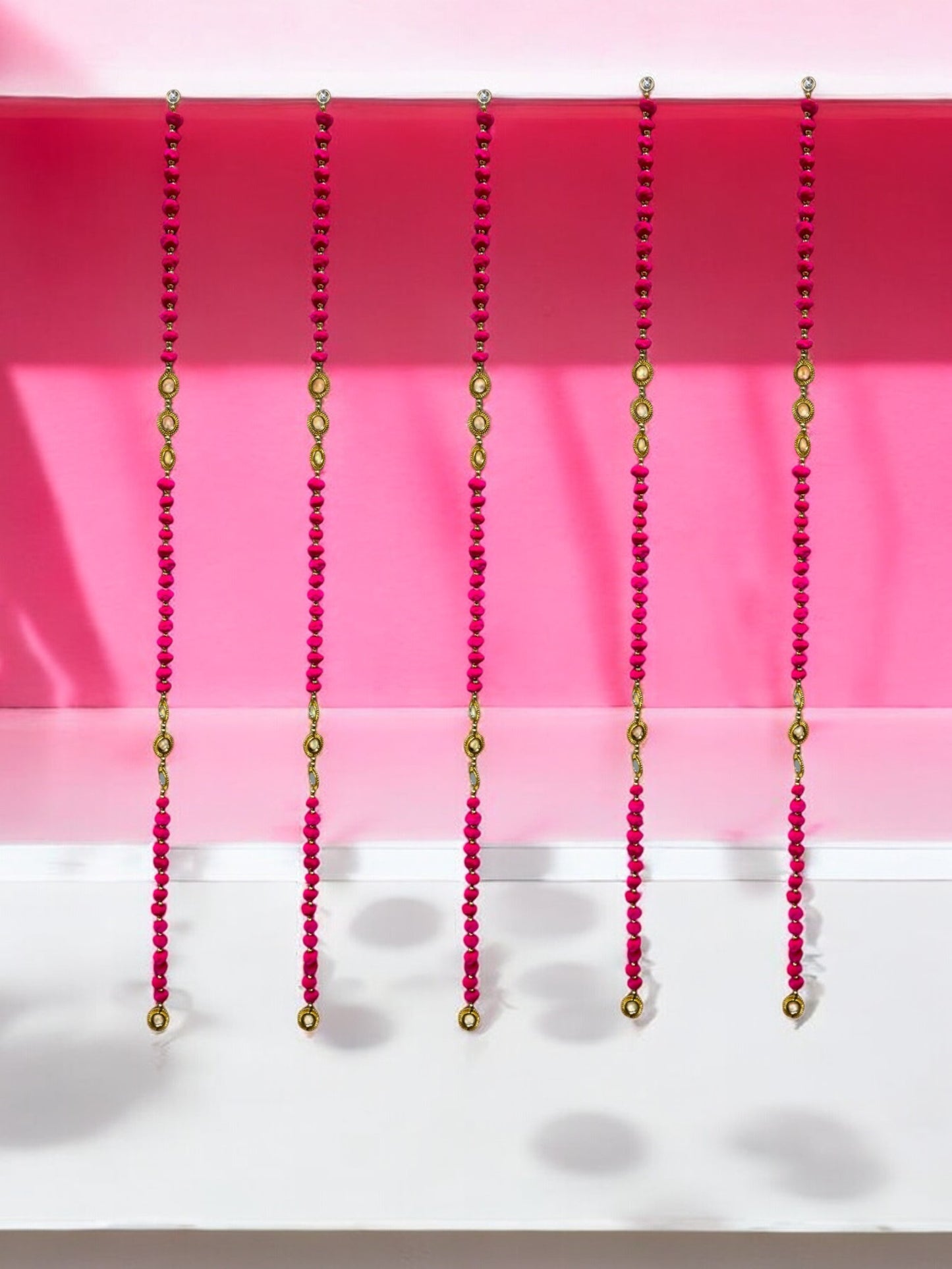 52" Long Pompom & Real Mirror Lari, Set of 5
