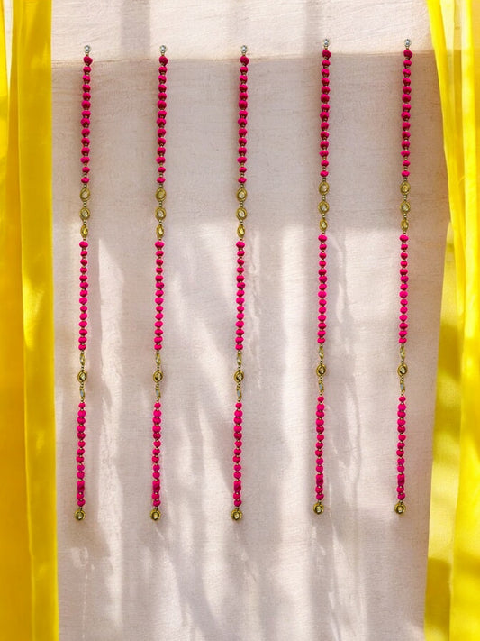 52" Long Pompom & Real Mirror Lari, Set of 5