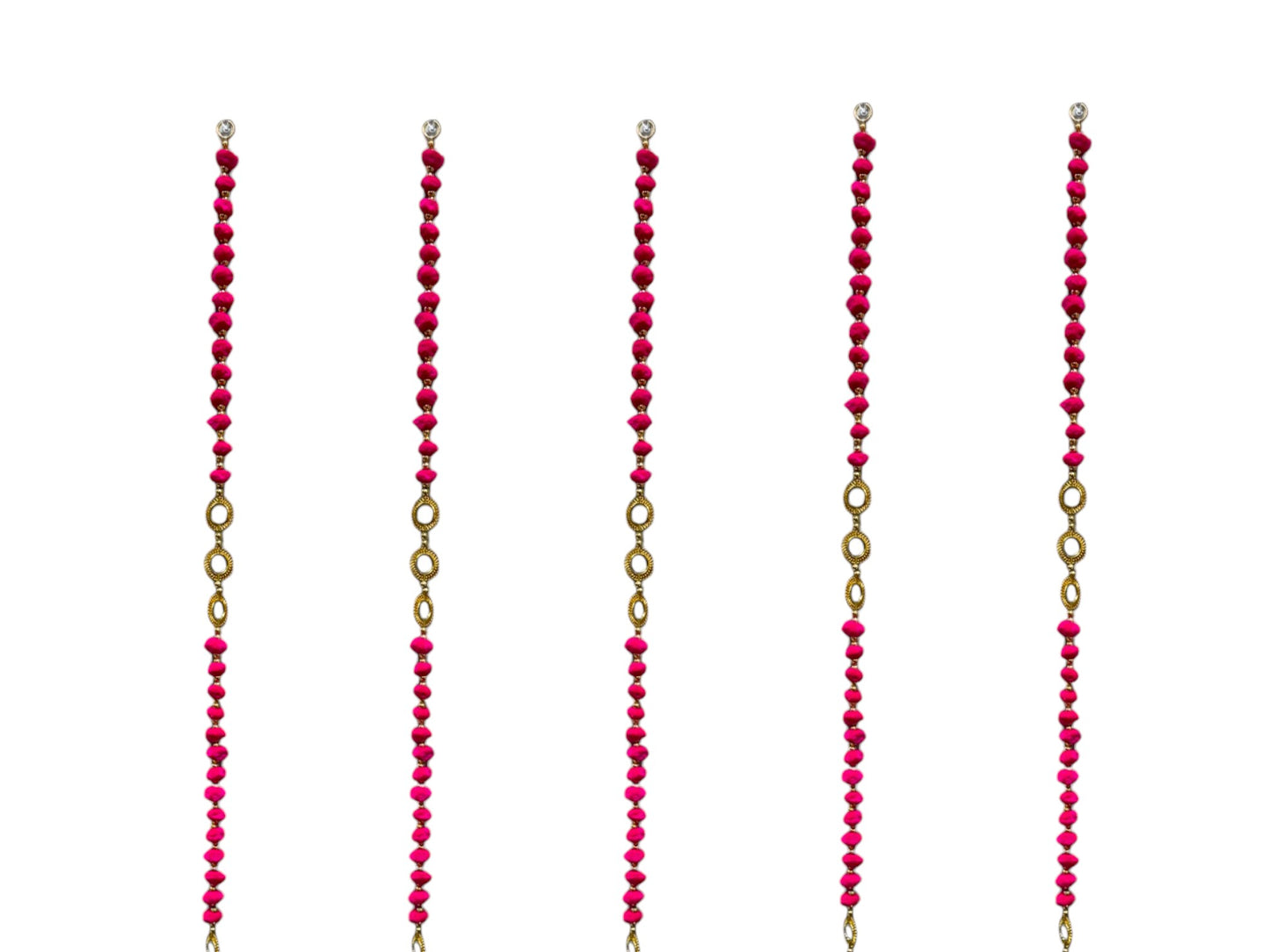 52" Long Pompom & Real Mirror Lari, Set of 5