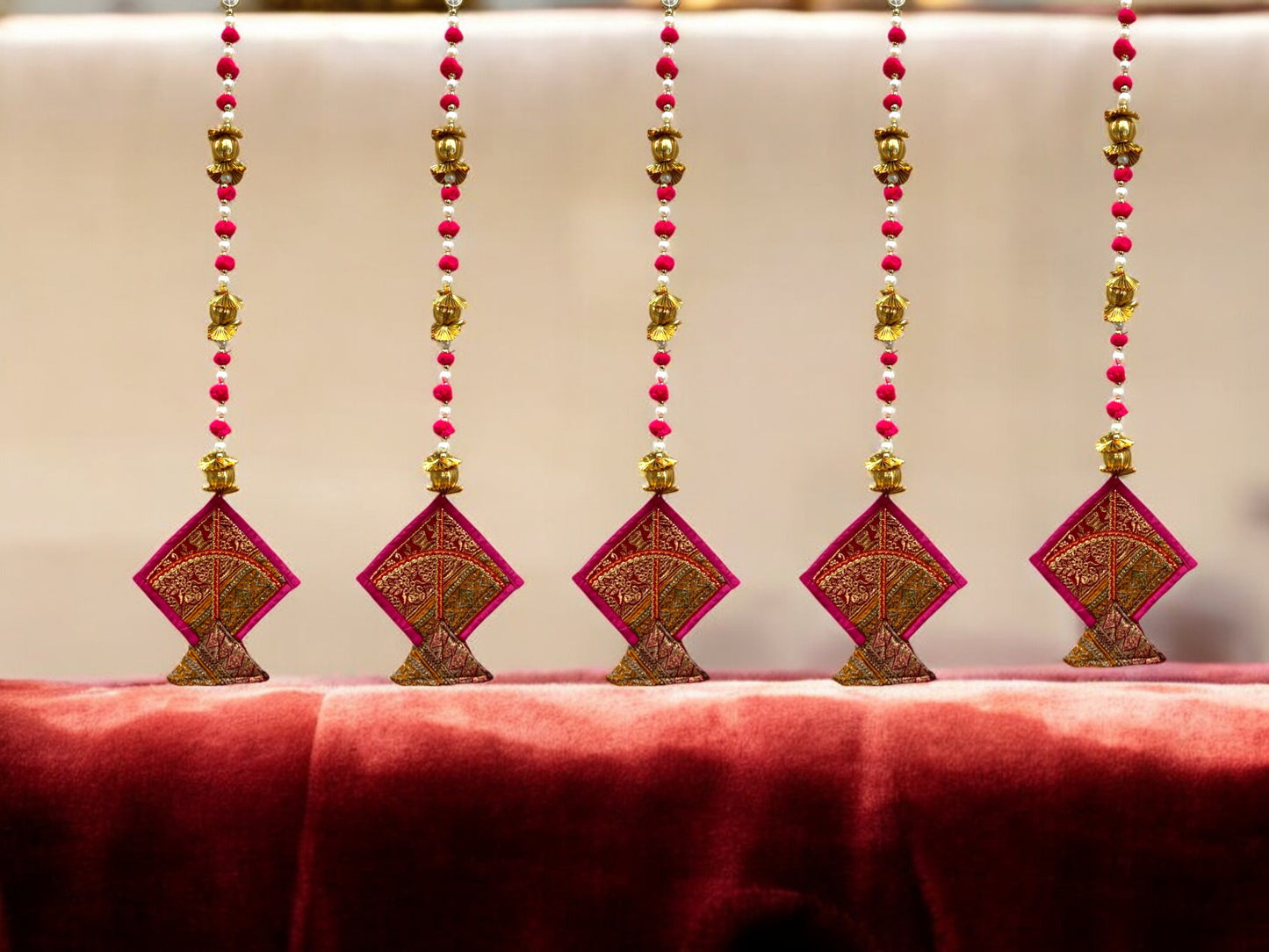 26" Long Gota Ball & Pearl Lari with Kite Tassels for Lohri or Makar Sankranti, Set of 5