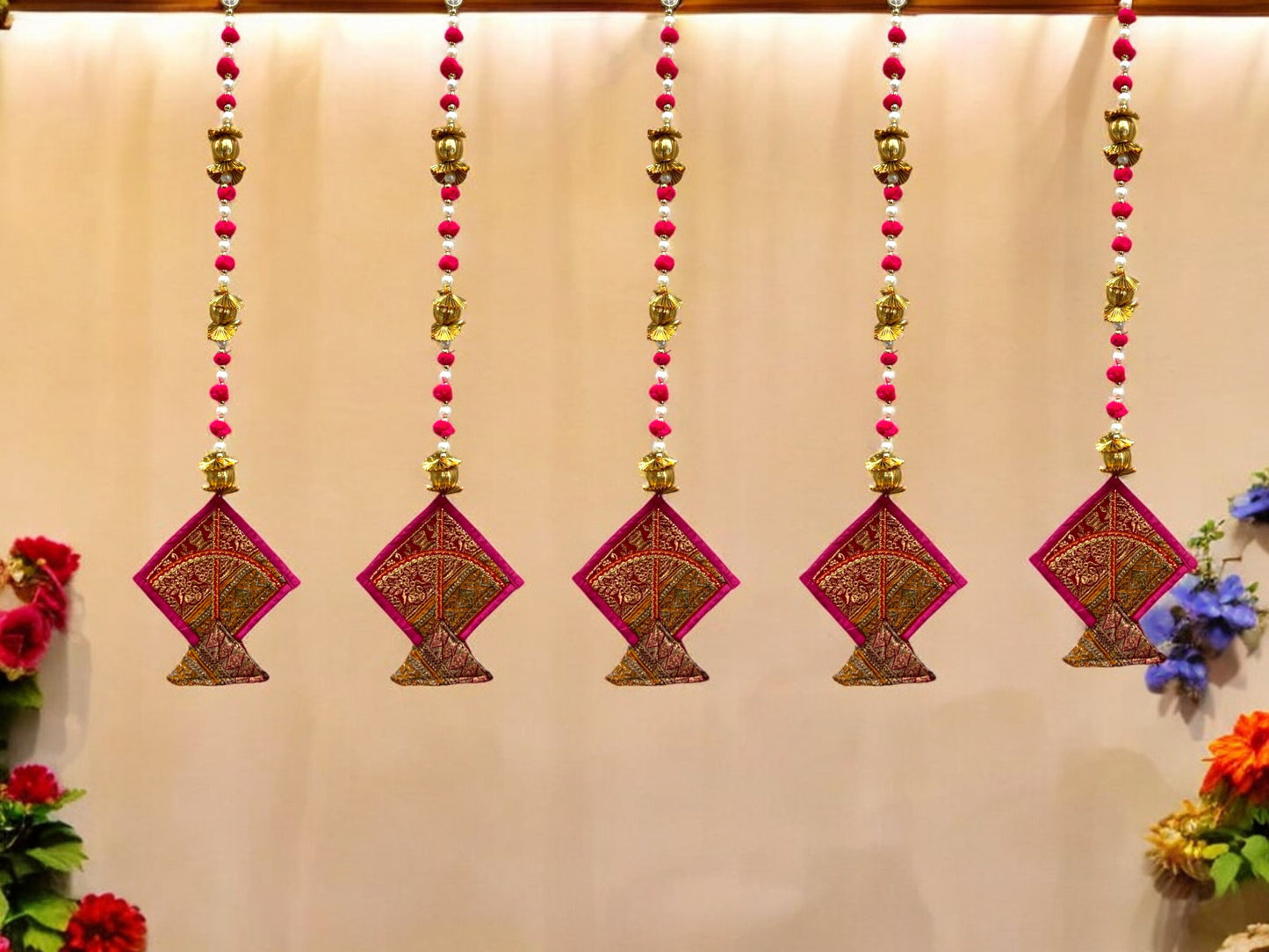 26" Long Gota Ball & Pearl Lari with Kite Tassels for Lohri or Makar Sankranti, Set of 5