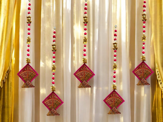 26" Long Gota Ball & Pearl Lari with Kite Tassels for Lohri or Makar Sankranti, Set of 5