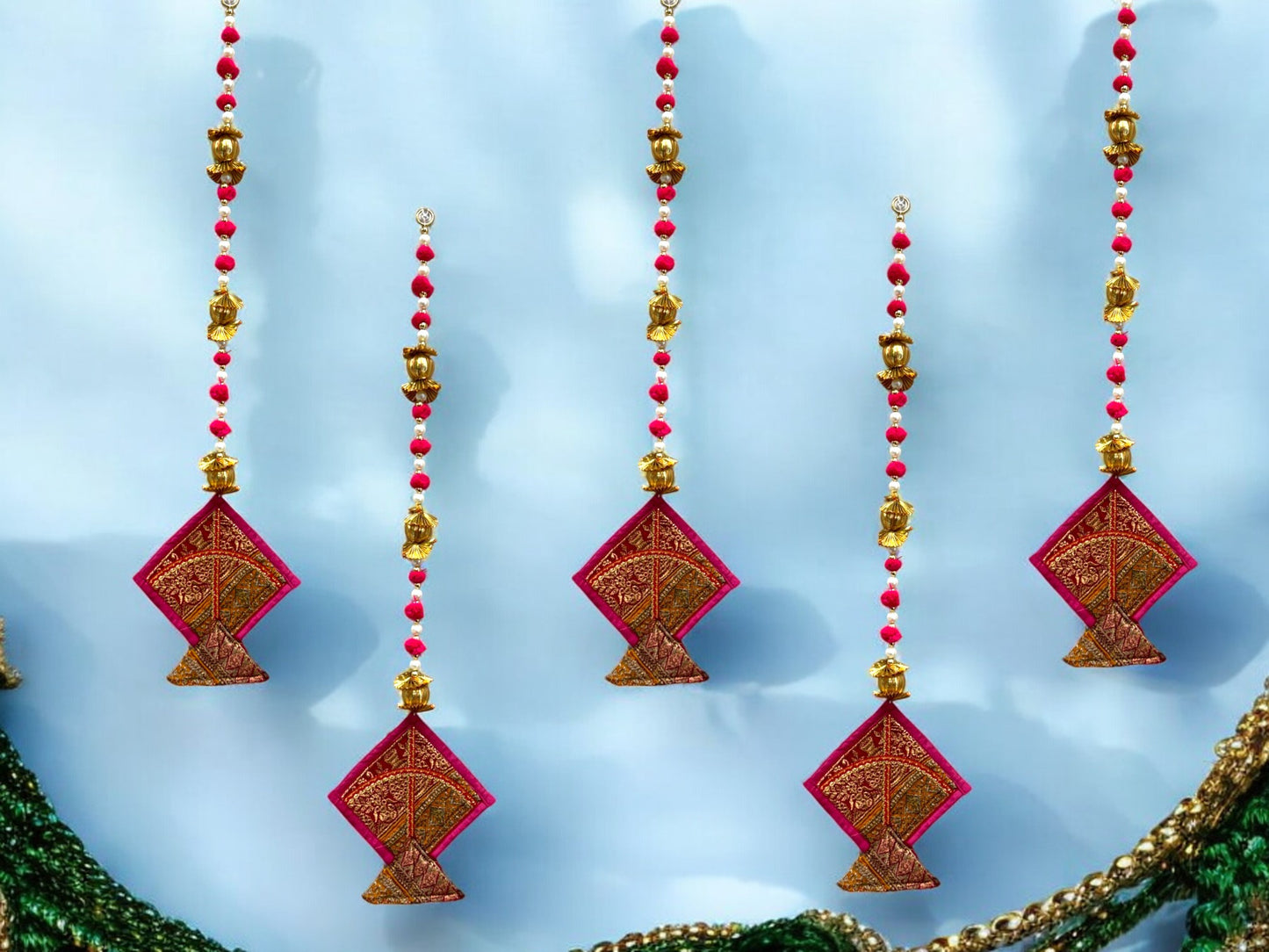 26" Long Gota Ball & Pearl Lari with Kite Tassels for Lohri or Makar Sankranti, Set of 5