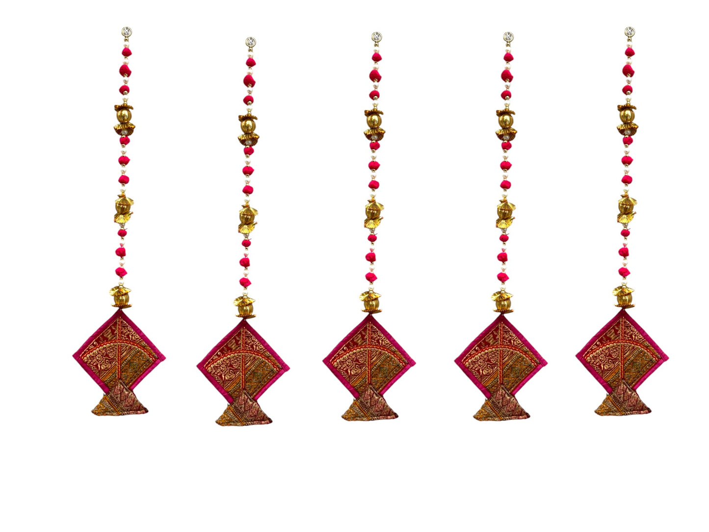 26" Long Gota Ball & Pearl Lari with Kite Tassels for Lohri or Makar Sankranti, Set of 5