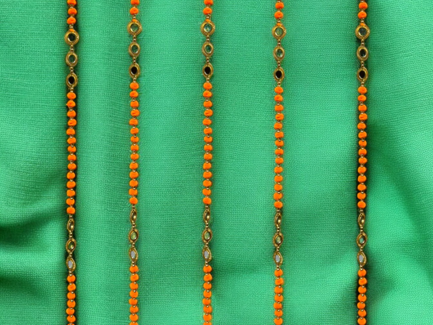 52" Long Pompom & Real Mirror Lari, Set of 5