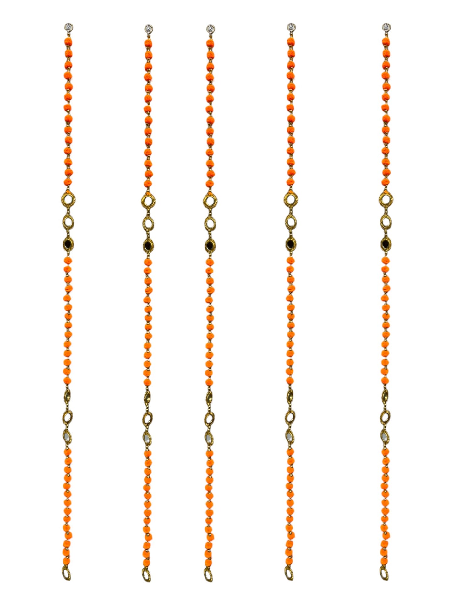 52" Long Pompom & Real Mirror Lari, Set of 5