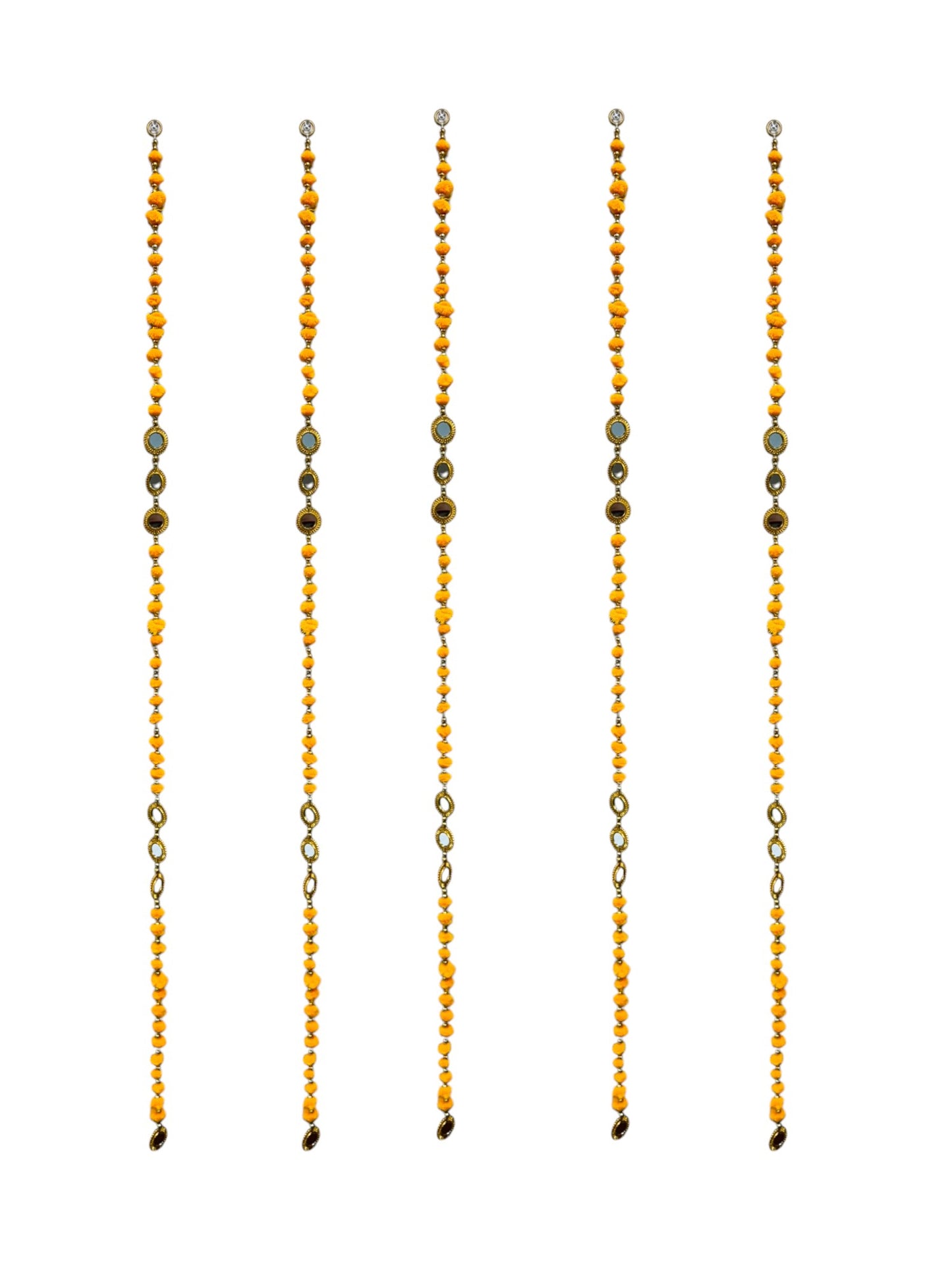 52" Long Pompom & Real Mirror Lari, Set of 5