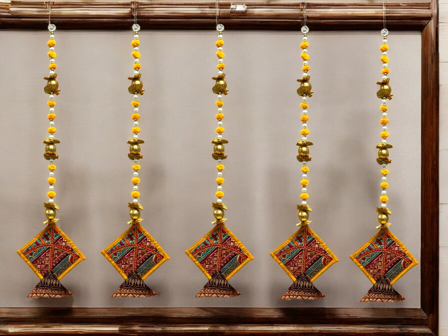 26" Long Gota Ball & Pearl Lari with Kite Tassels for Lohri or Makar Sankranti, Set of 5