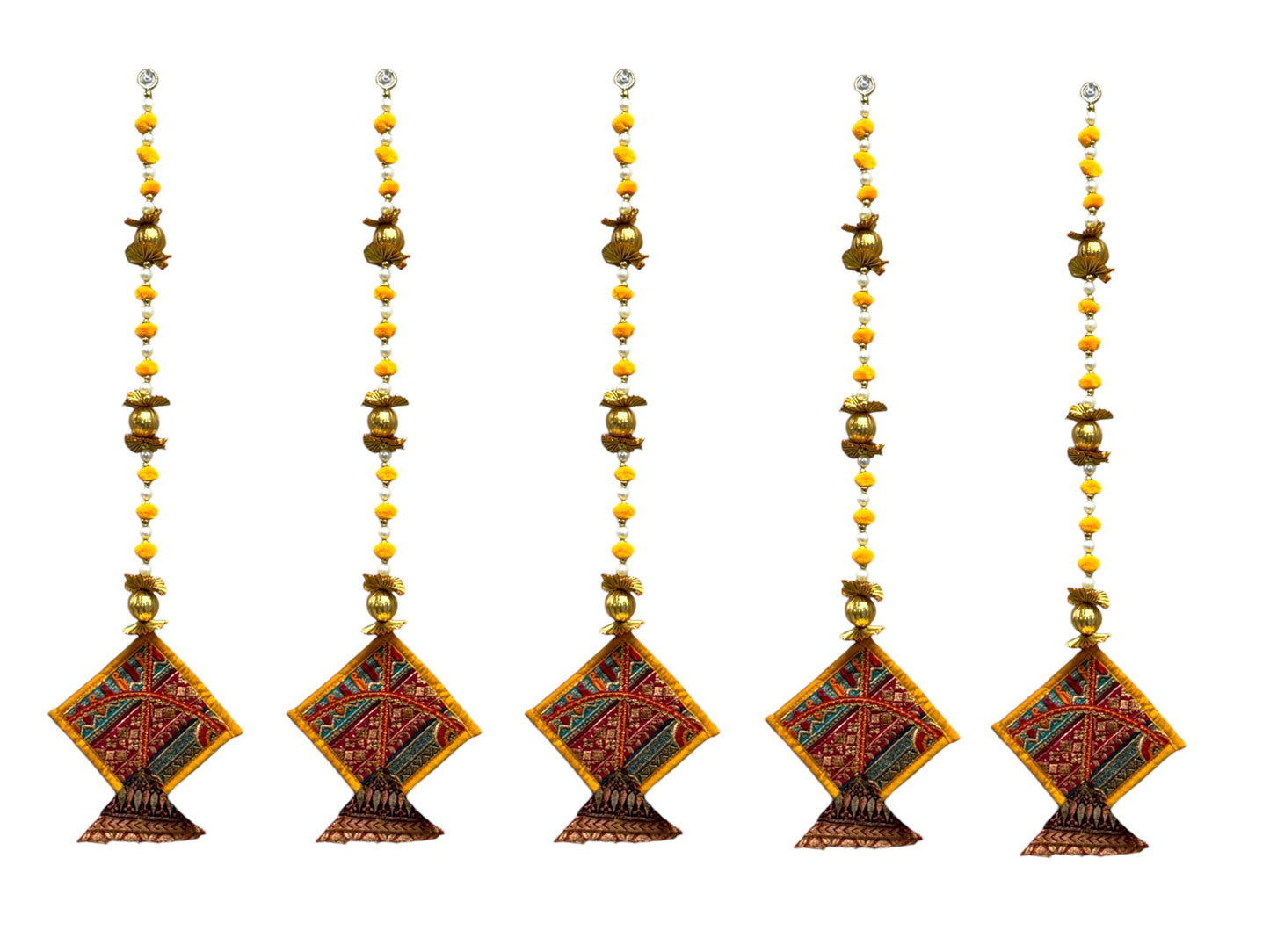 26" Long Gota Ball & Pearl Lari with Kite Tassels for Lohri or Makar Sankranti, Set of 5