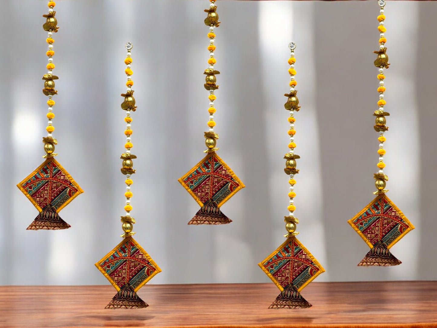 26" Long Gota Ball & Pearl Lari with Kite Tassels for Lohri or Makar Sankranti, Set of 5