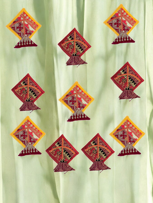 Fabric Kites with Zardozi, Set of 10