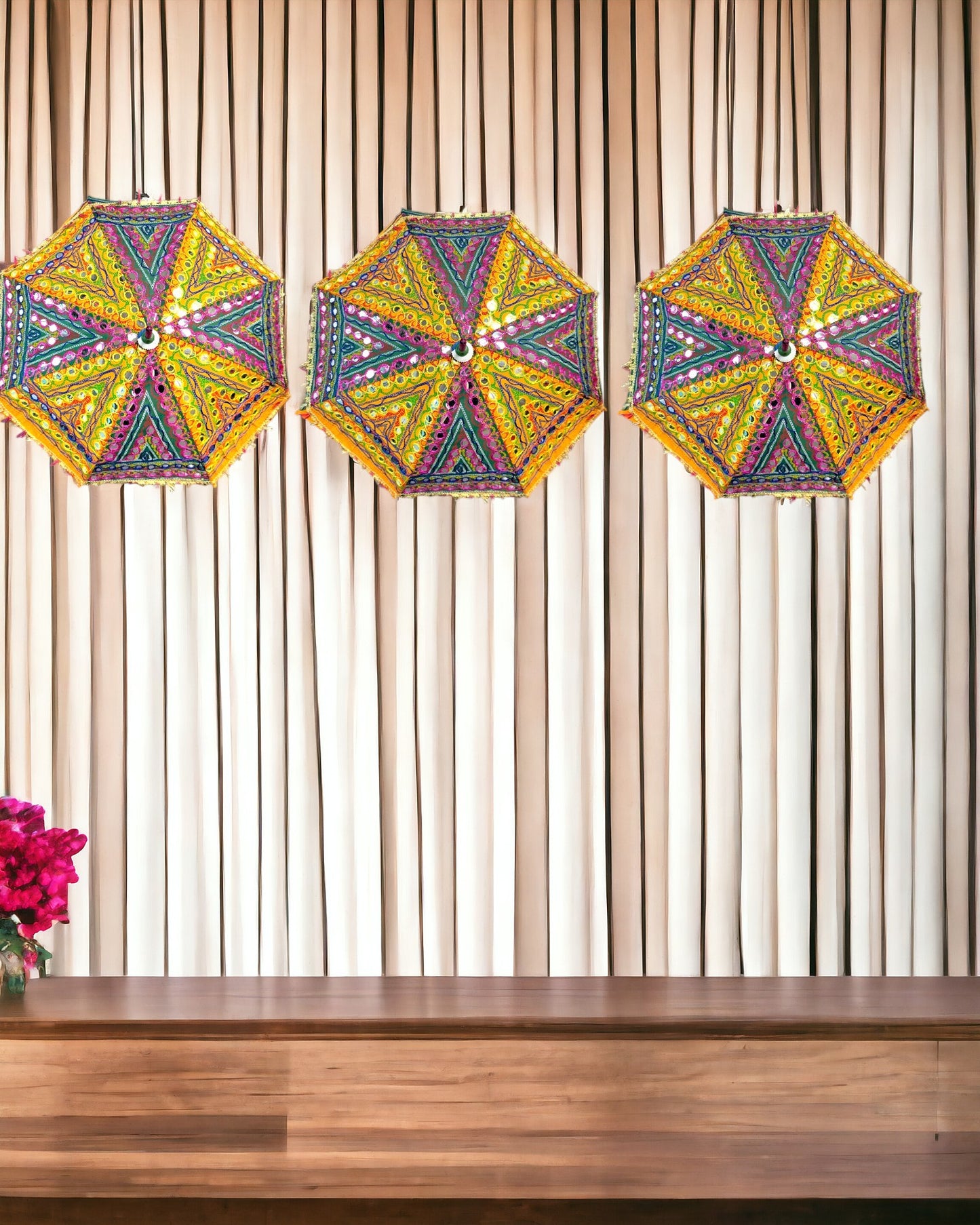Multicolored Umbrella with Mirror -Set of 3