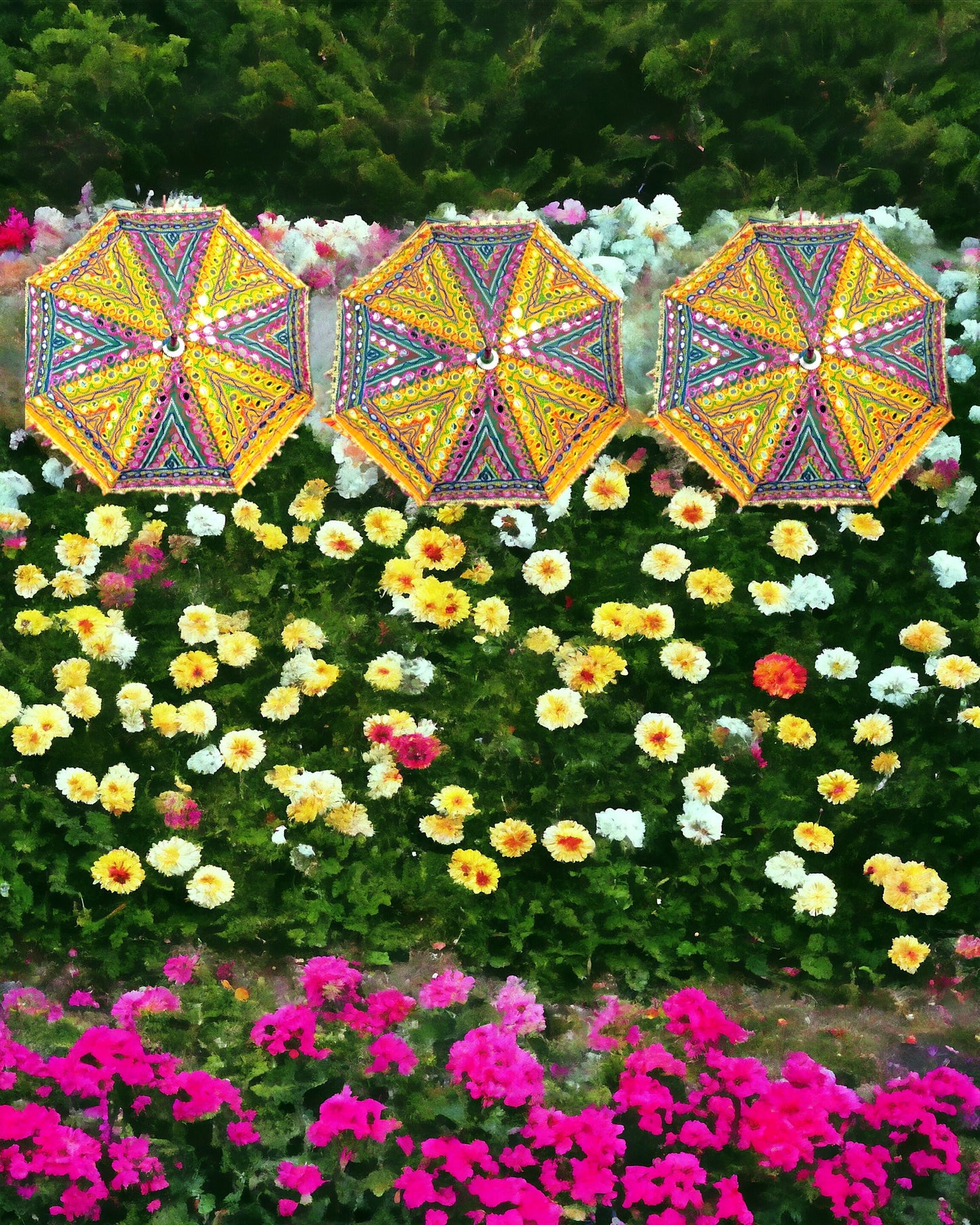 Multicolored Umbrella with Mirror -Set of 3