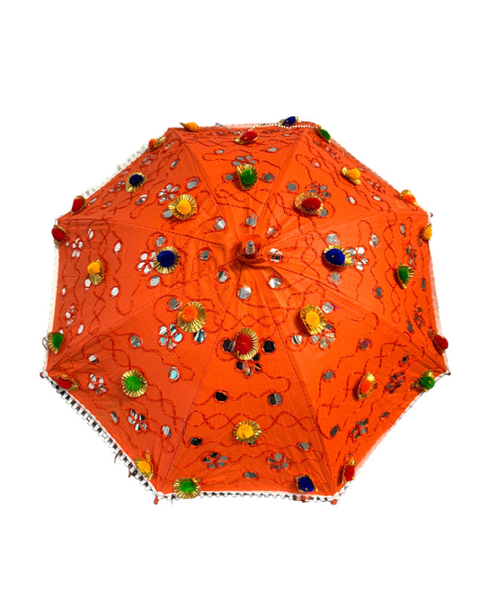 Set of 3 - Orange Mirror Work Umbrella