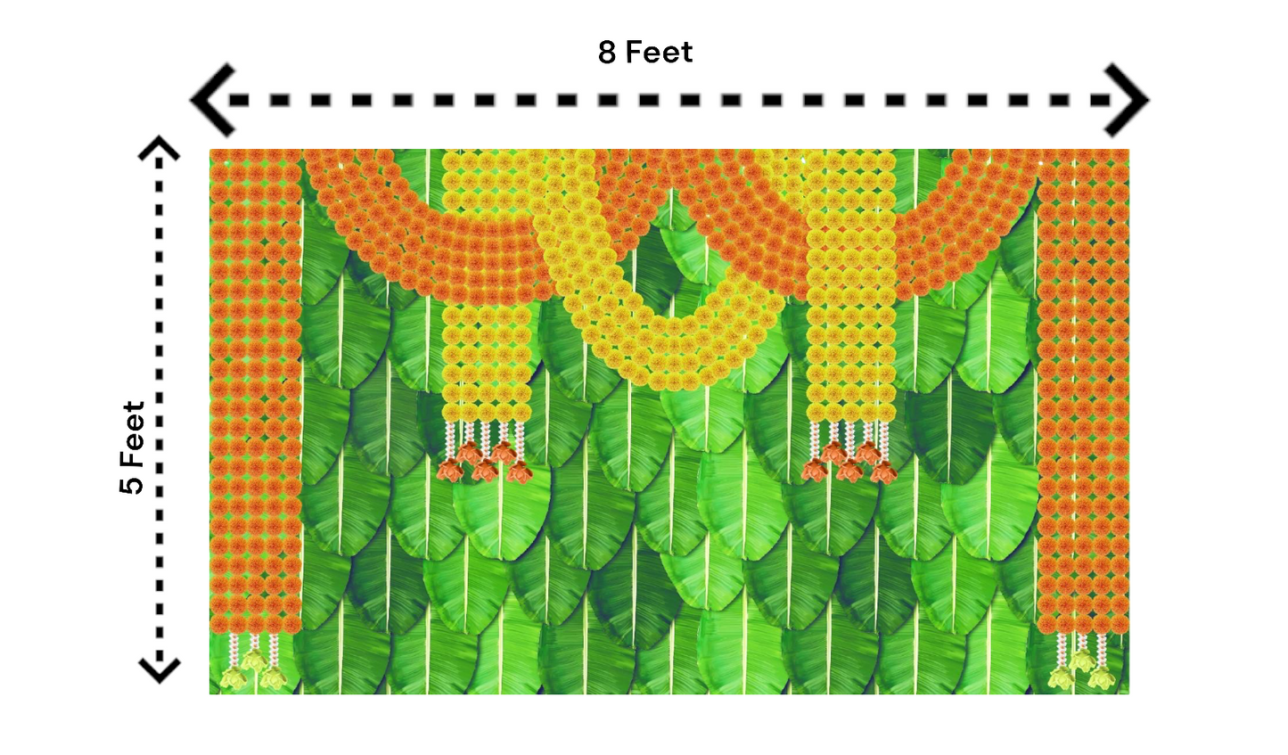 Traditional Indian Backdrop Banner for Diwali, Wedding, Seemantham Ceremony, Housewarming - 5 x 8 Feet Fabric Backdrop (1004)