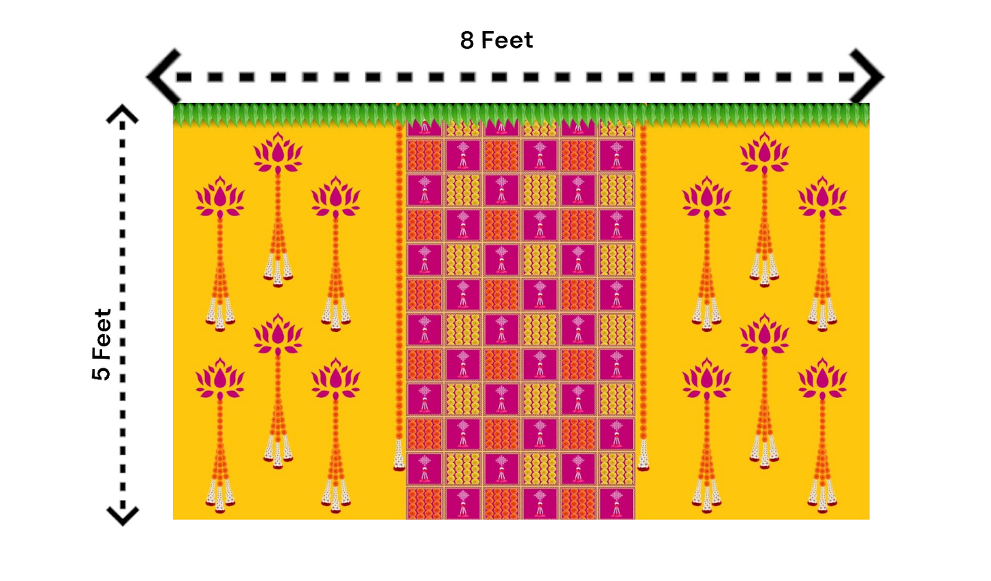 Traditional Indian Backdrop Banner for Diwali, Wedding, Seemantham Ceremony, Housewarming - 5 x 8 Feet Fabric Backdrop (1120)