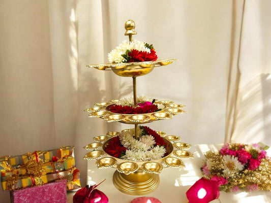 23" Tall Standing Three Tier Urli with Diyas