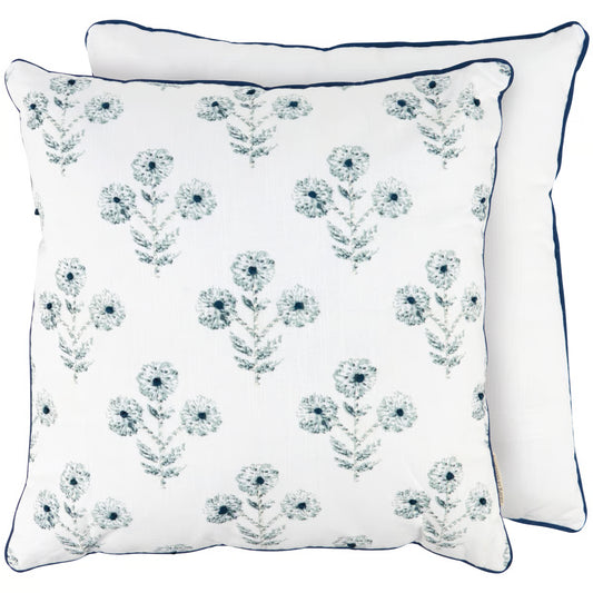 Indigo Floral Cushion Cover with Insert - Set of 2 - 18x18 Inches