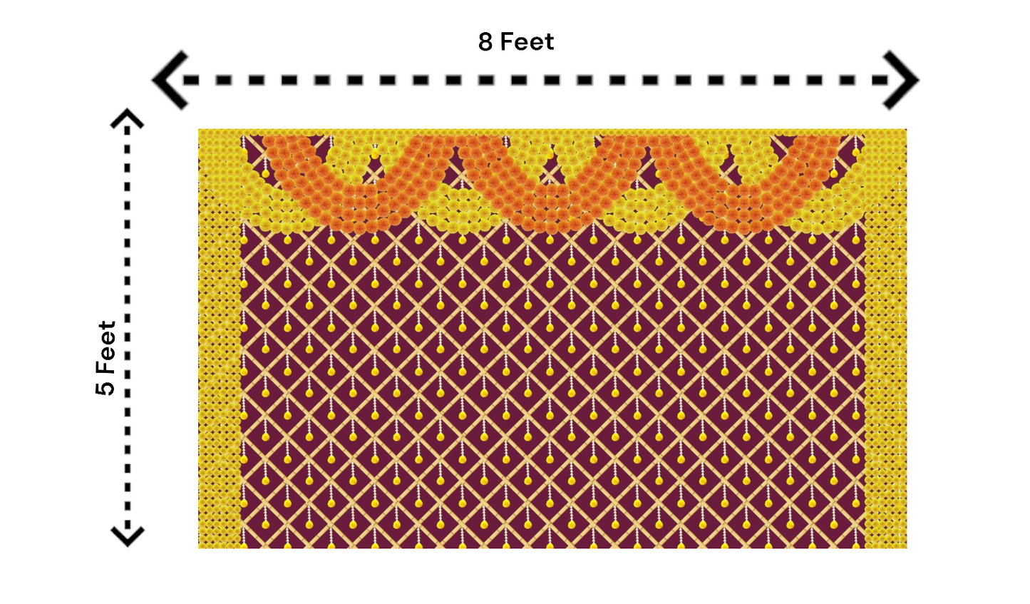 Traditional Indian Backdrop Banner for Diwali, Wedding, Seemantham Ceremony, Housewarming - 5 x 8 Feet Fabric Backdrop (1265)