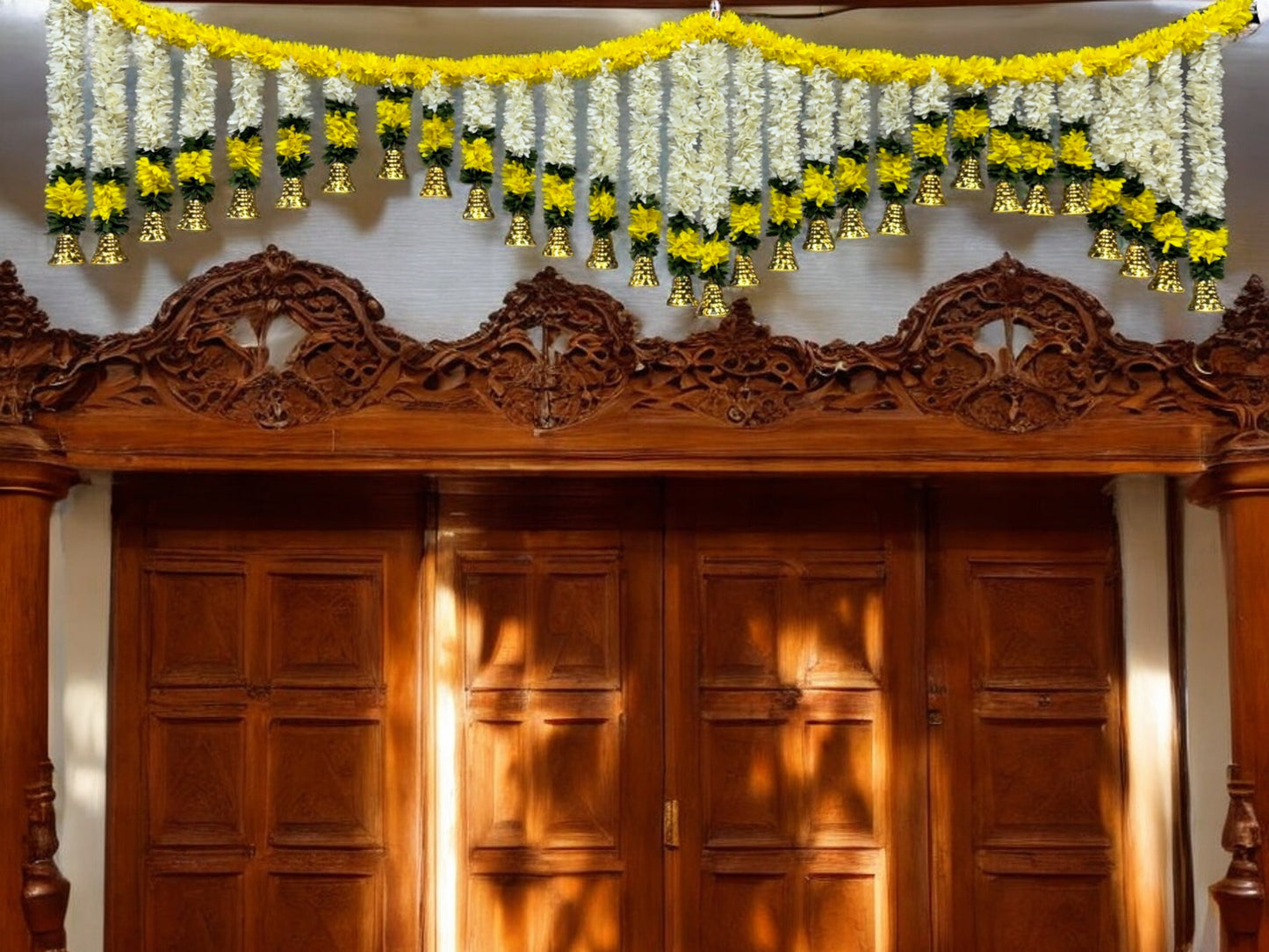 72" Long Artificial Flower Toran with Bell