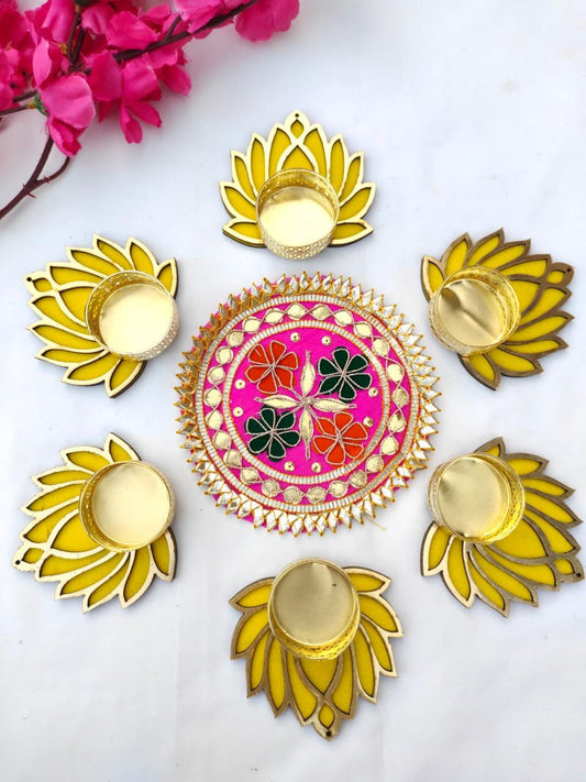 Readymade Lotus Rangoli Set with Tealight Holder