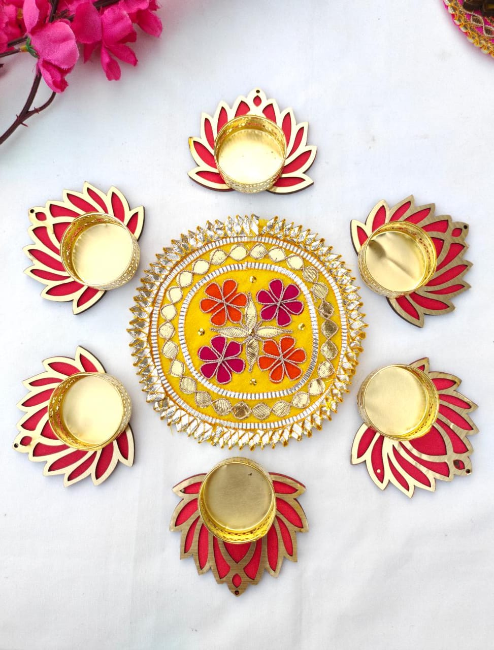 Readymade Lotus Rangoli Set with Tealight Holder
