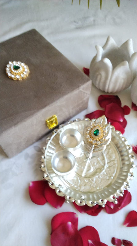 German Silver Thali in Velvet Gift Box