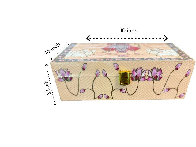 Pichwai Wooden Trinket Box - Peach - Dimensions