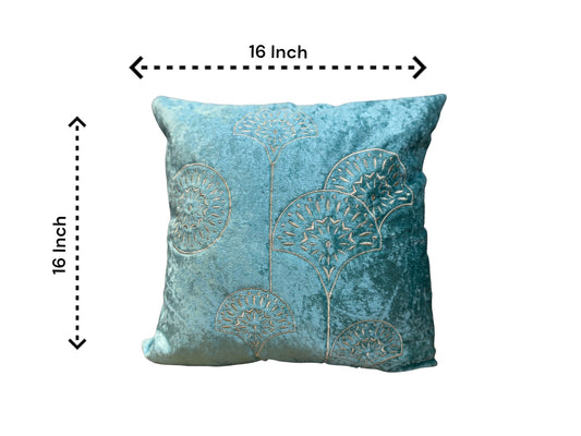 Velvet Cushion or Pillow Cover with Golden Embroidery Set of 2