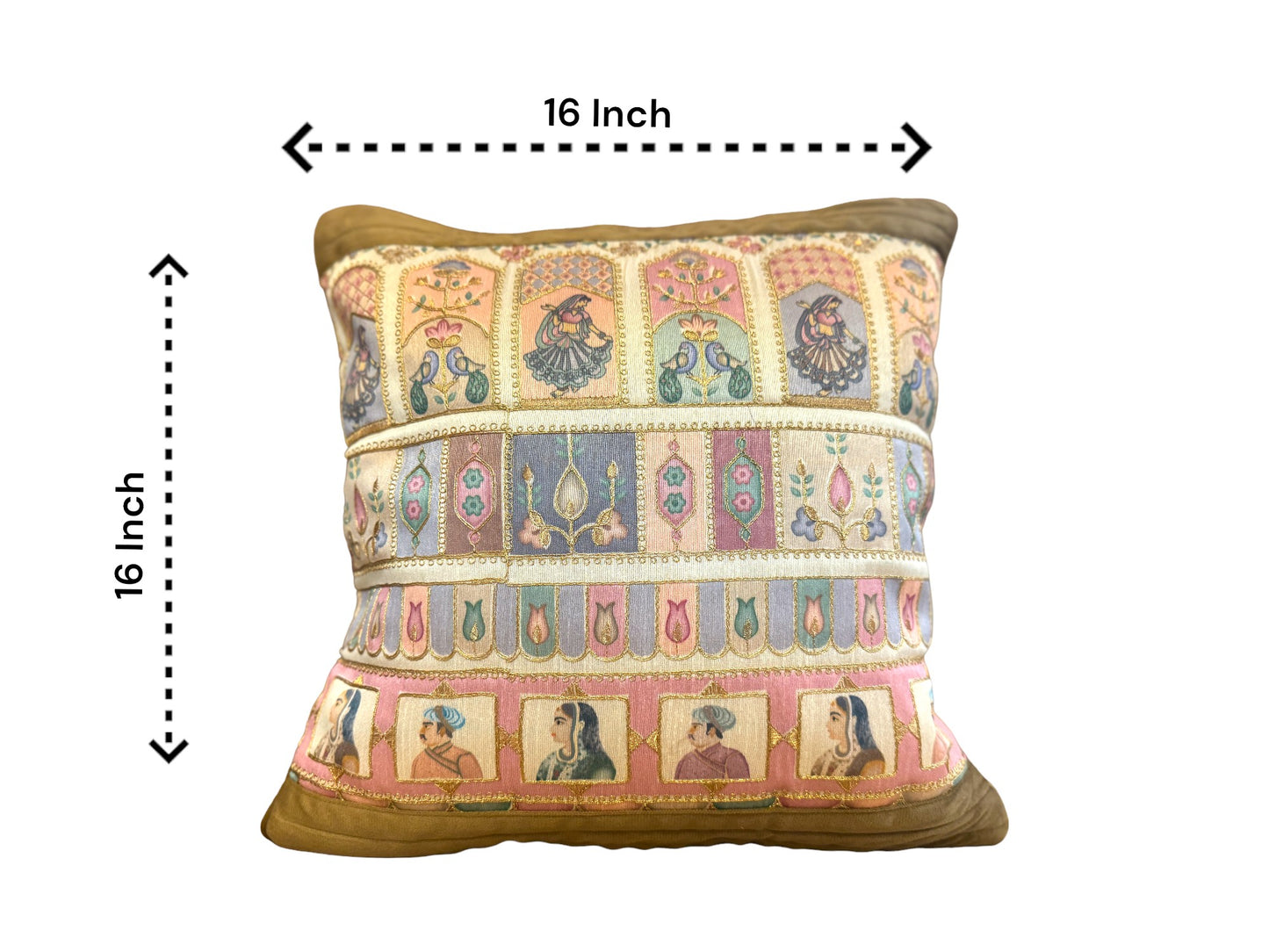 Velvet & Silk Mixed Cushion or Pillow Cover with Raja Rani Thread Work, Set of 1