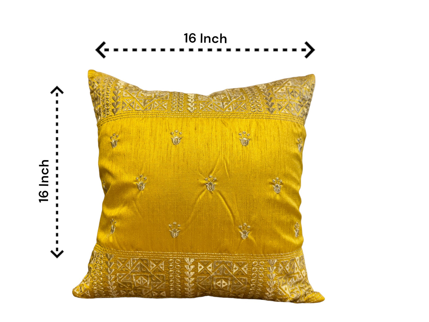 Silk Cushion or Pillow Cover with King Crown & Border Embroidery, Set of 2