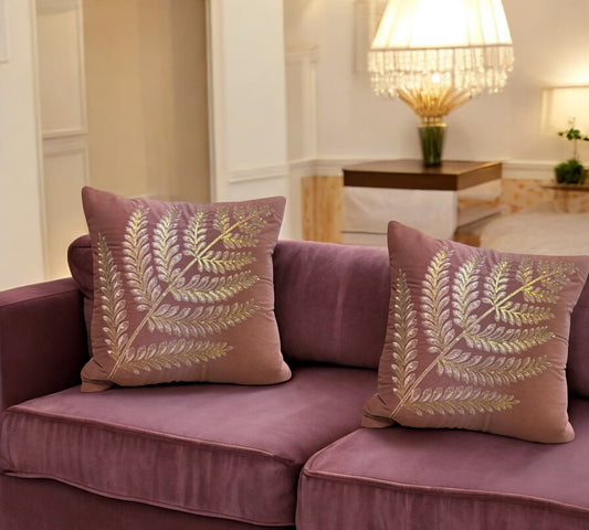 Velvet Cushion or Pillow Cover with Australian Leaf Design, Set of 2