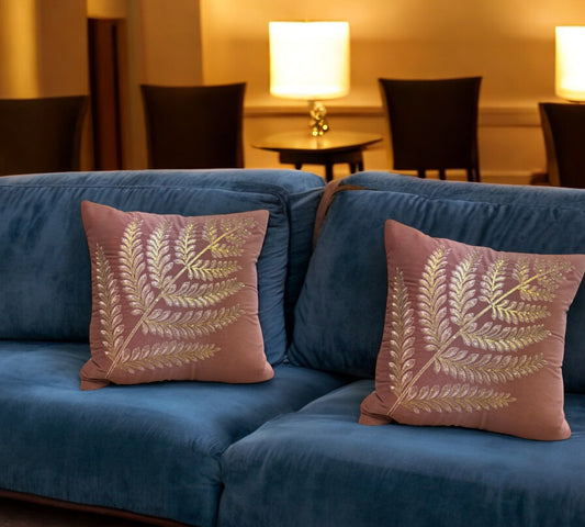 Velvet Cushion or Pillow Cover with Australian Leaf Design, Set of 2