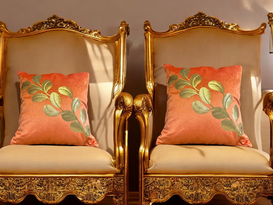 Velvet Cushion or Pillow Cover with Tree Branch Sequence Design, Set of 2