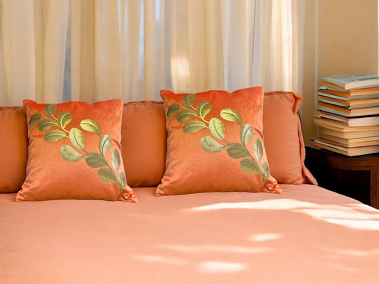 Velvet Cushion or Pillow Cover with Tree Branch Sequence Design, Set of 2