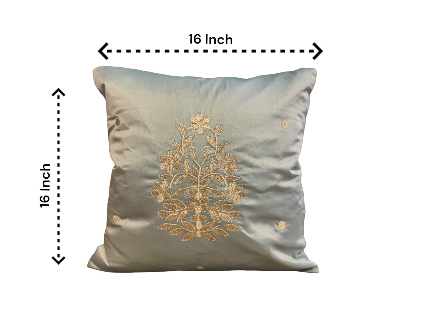 Satin Cushion or Pillow Cover with Golden Flower & Leaf, Set of 2