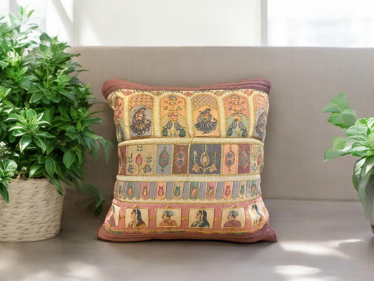 Velvet & Silk Mixed Cushion or Pillow Cover with Raja Rani Thread Work, Set of 1