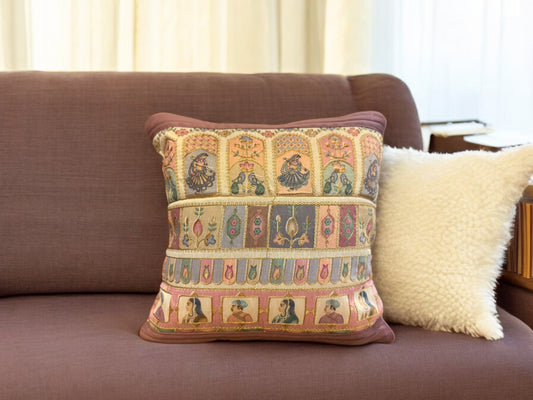 Velvet & Silk Mixed Cushion or Pillow Cover with Raja Rani Thread Work, Set of 1