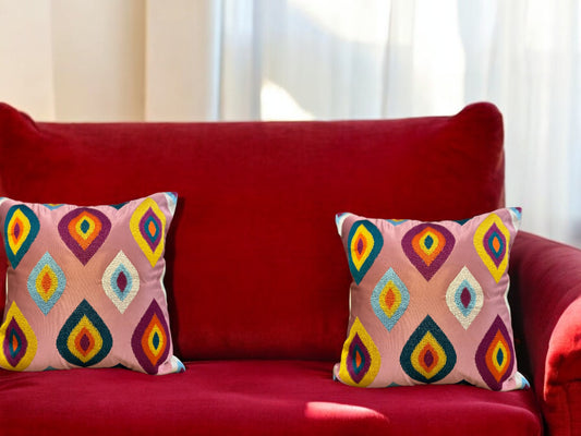 Satin Cushion or Pillow Cover with Eye Embroidery, Set of 2