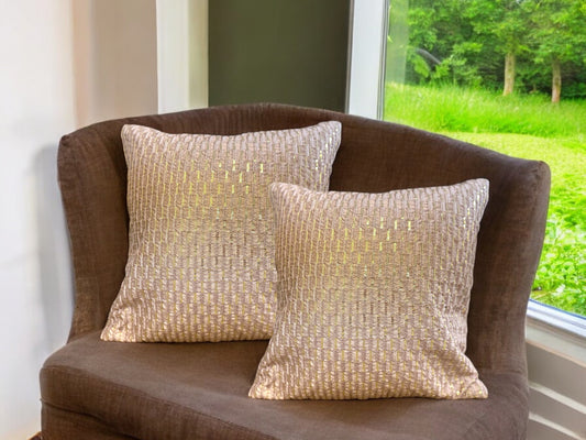 Silk Cushion or Pillow Cover with Full Sequence Design, Set of 2