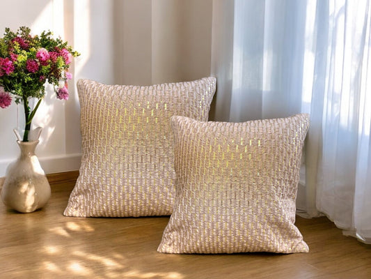 Silk Cushion or Pillow Cover with Full Sequence Design, Set of 2