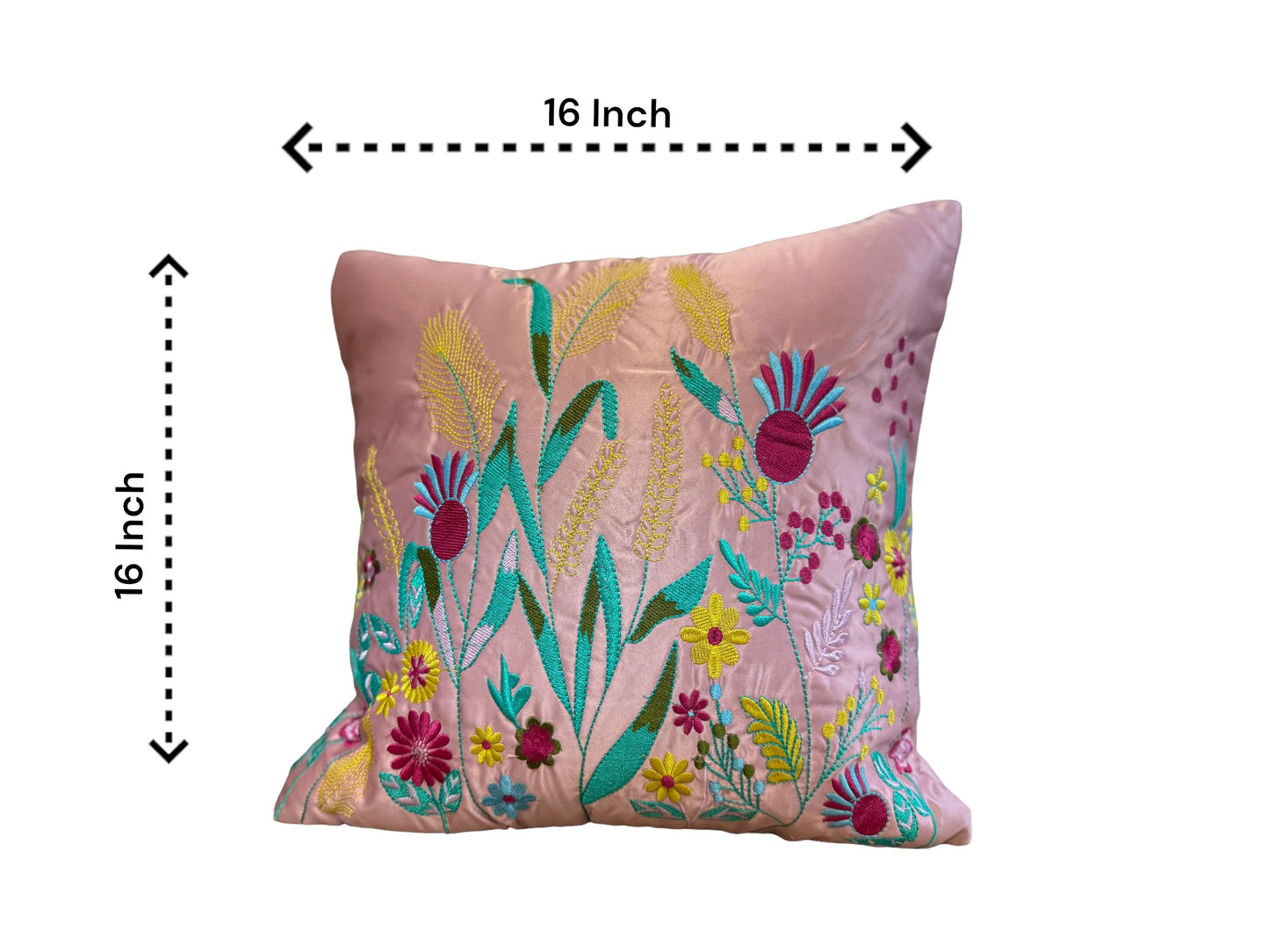 Satin Cushion or Pillow Cover with Garden Embroidery, Set of 2