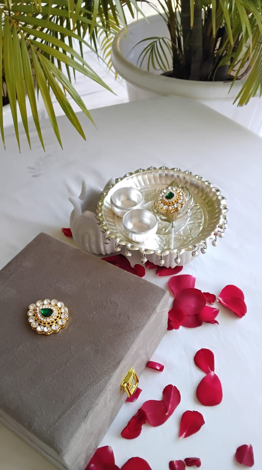 German Silver Thali in Velvet Gift Box
