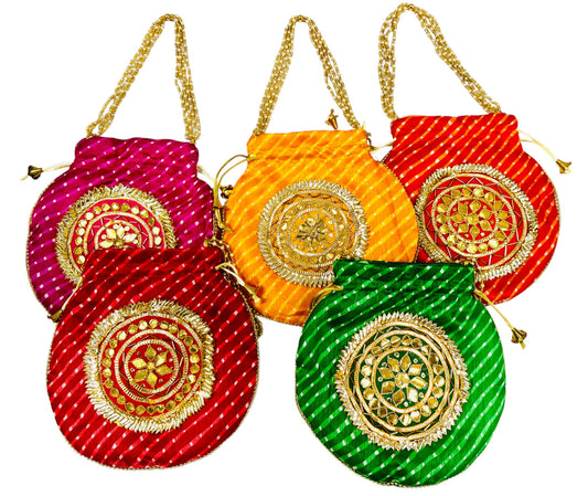 Lehariya with Gota Patti work Potli Bag, Set of 5