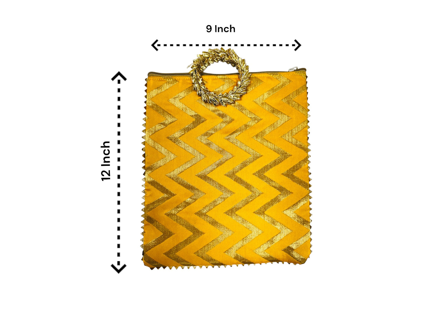 Chevron Print Silk Bags with Zipper & Round Handle, Set of 6
