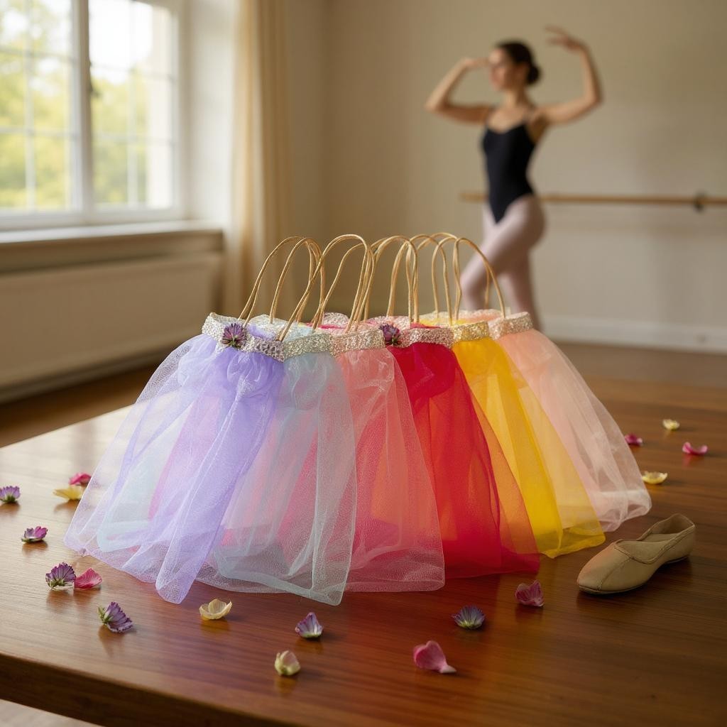 Set of 6 Tissue Fabric Bags with Lotus Embellishment & Golden Handles -Reusable & Eco Friendly Return Gift Bags