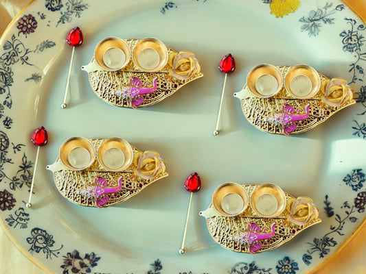 Haldi Kumkum Plate with Ganesha, Leaf & Flower, Set of 6