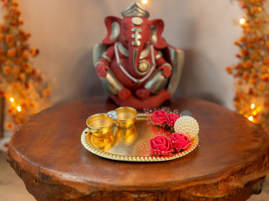 Haldi Kumkum Plate with Roses & Pearl, Set of 4